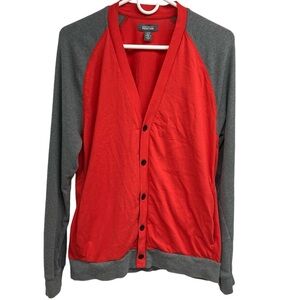 Kenneth Cole Reaction Raglan Sleeve Cardigan L red & gray